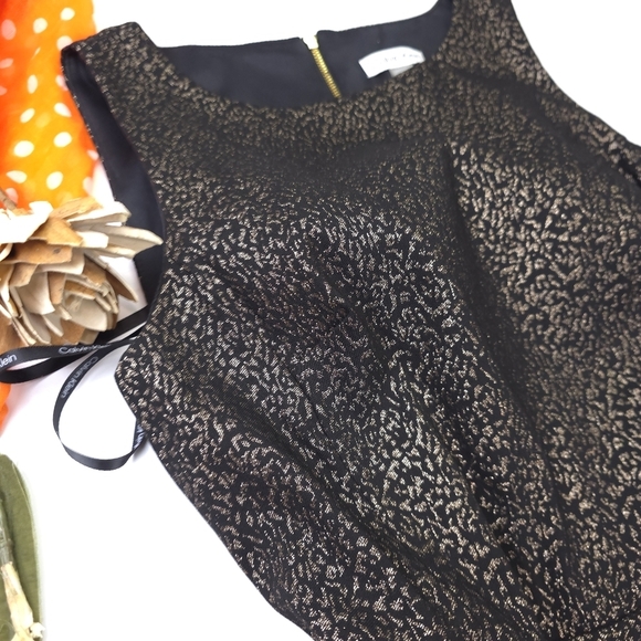 Calvin Klein Elegant Black Gold Sleeveless Poly Blend Formal Dress Sz 4 - Picture 3 of 11